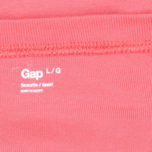 Gap Women Pink L Basic Cotton Long Sleeve Scoop Neck T-Shirt