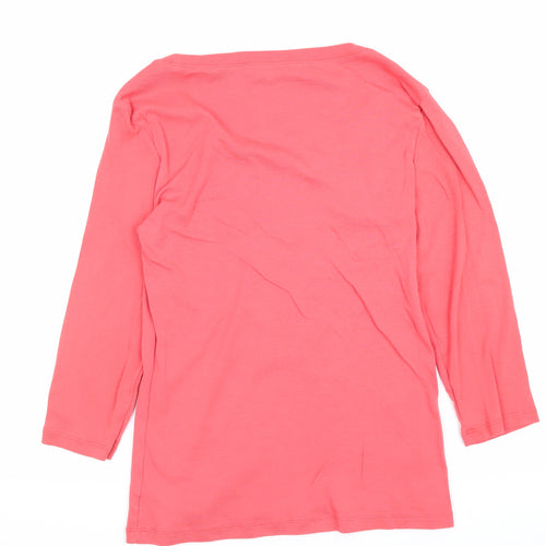 Gap Women Pink L Basic Cotton Long Sleeve Scoop Neck T-Shirt