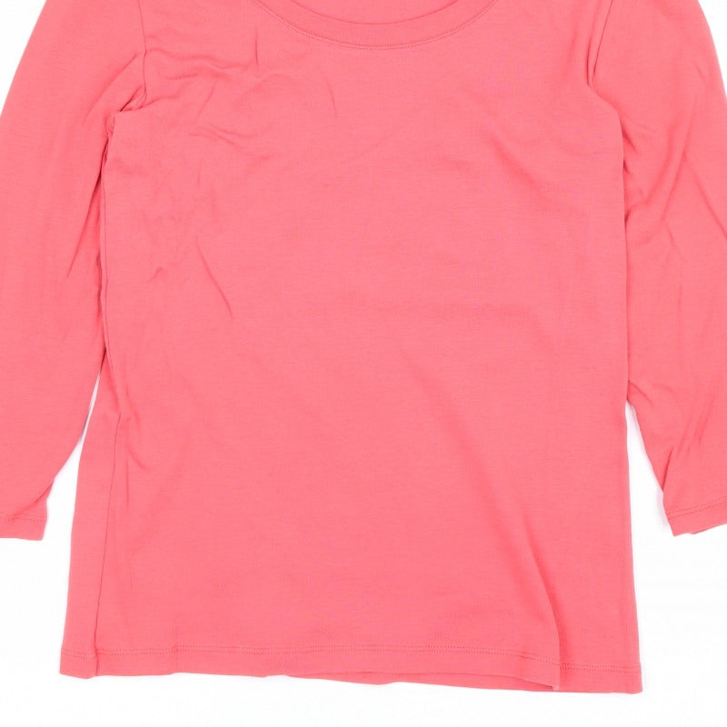 Gap Women Pink L Basic Cotton Long Sleeve Scoop Neck T-Shirt