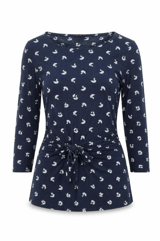 Phase Eight Women Blue UK 12 Jersey Tie Waist Long Sleeve Blouse
