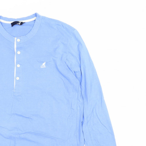Kangol Men's Blue M Long Sleeve Cotton Henley T-Shirt Logo