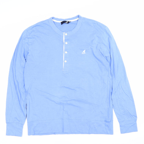 Kangol Men's Blue M Long Sleeve Cotton Henley T-Shirt Logo