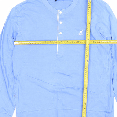 Kangol Men's Blue M Long Sleeve Cotton Henley T-Shirt Logo