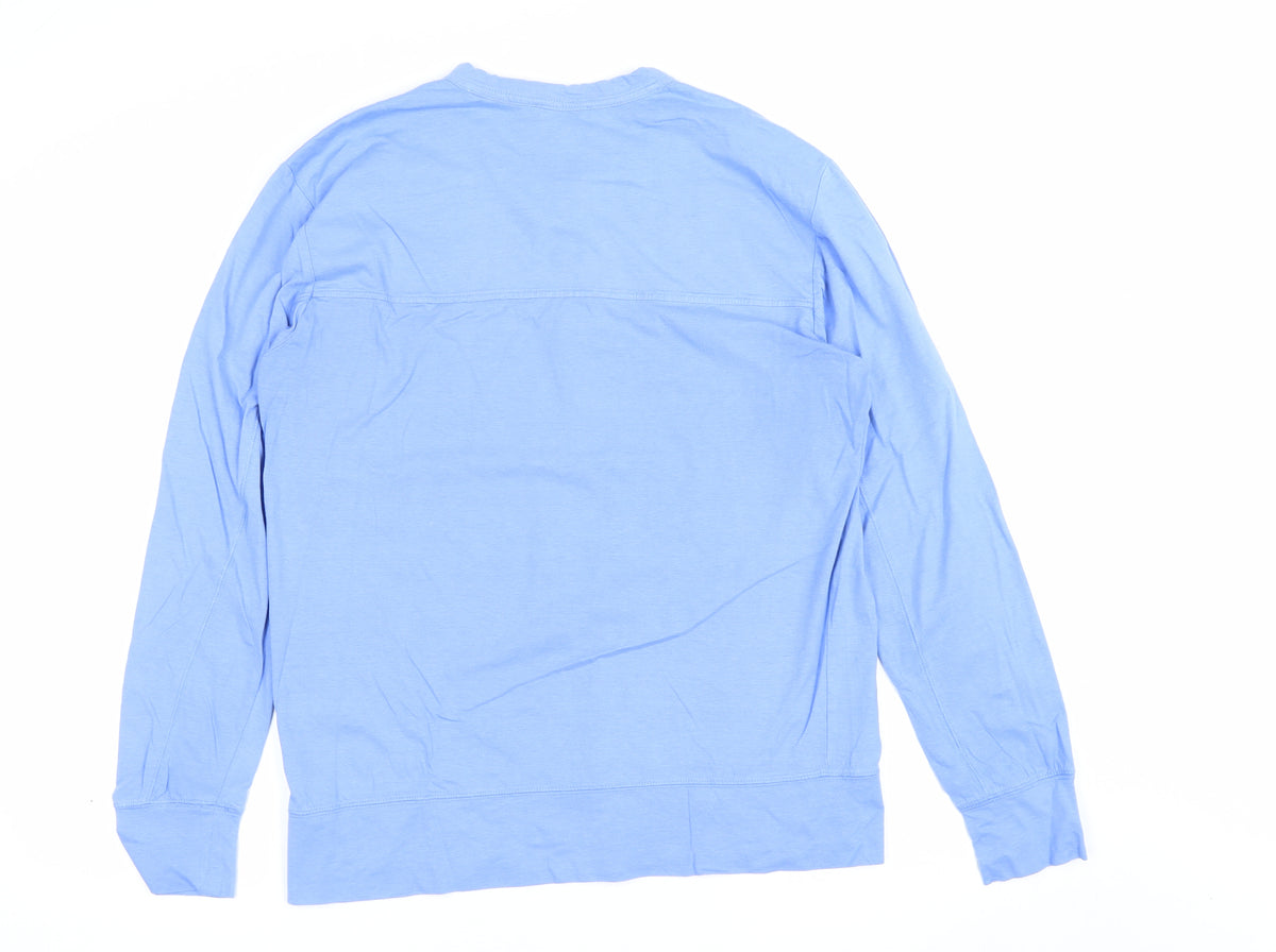 Kangol Men's Blue M Long Sleeve Cotton Henley T-Shirt Logo