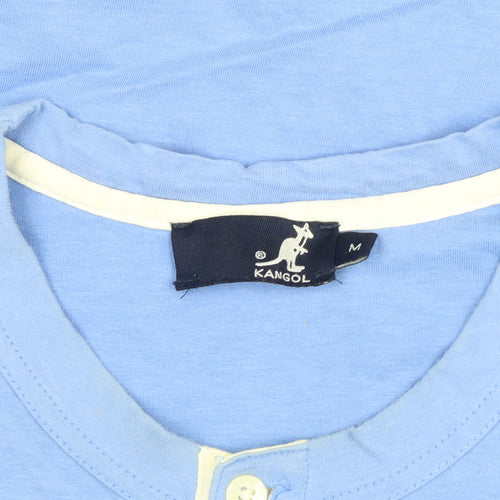 Kangol Men's Blue M Long Sleeve Cotton Henley T-Shirt Logo