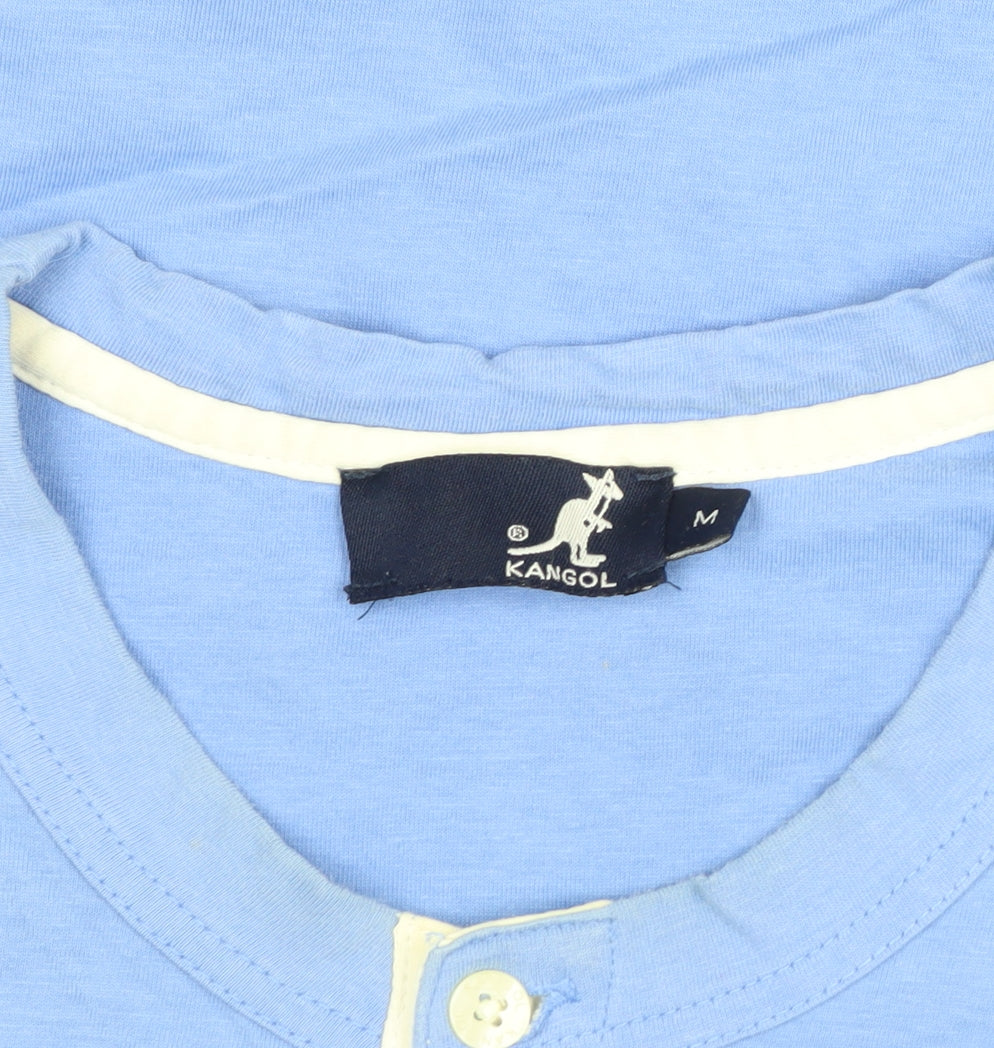 Kangol Men's Blue M Long Sleeve Cotton Henley T-Shirt Logo