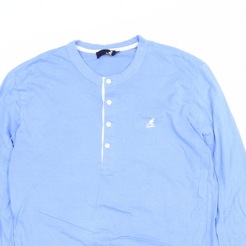 Kangol Men's Blue M Long Sleeve Cotton Henley T-Shirt Logo