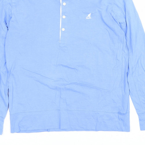 Kangol Men's Blue M Long Sleeve Cotton Henley T-Shirt Logo