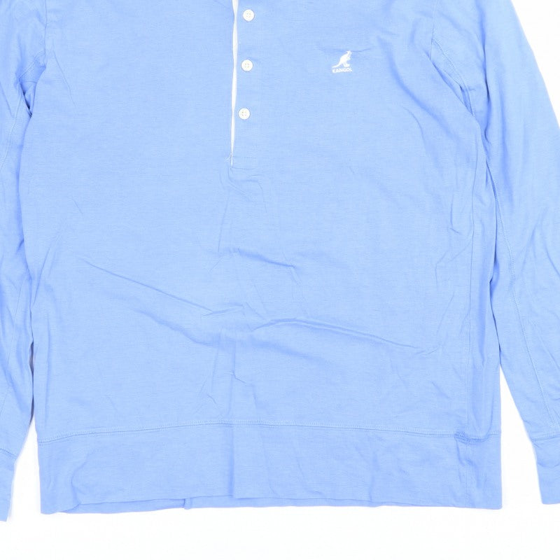 Kangol Men's Blue M Long Sleeve Cotton Henley T-Shirt Logo