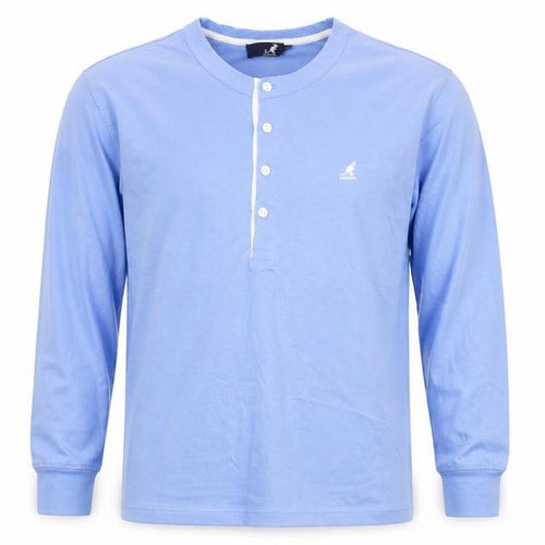 Kangol Men's Blue M Long Sleeve Cotton Henley T-Shirt Logo