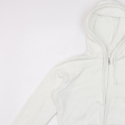 Hollister Women’s White S Full Zip Hooded Fleece Hoodie Pockets Logo