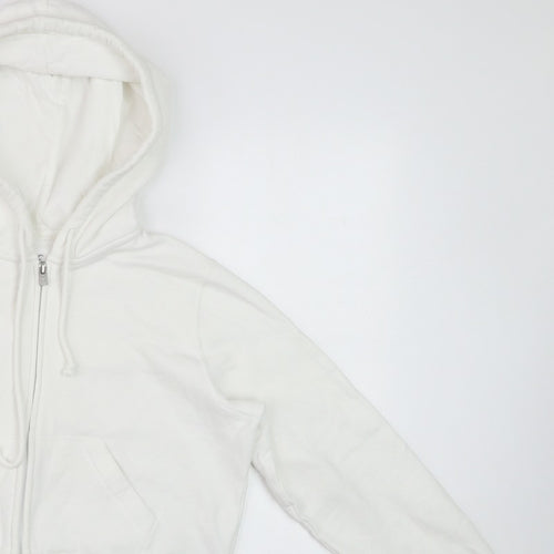 Hollister Women’s White S Full Zip Hooded Fleece Hoodie Pockets Logo