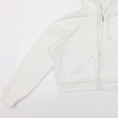Hollister Women’s White S Full Zip Hooded Fleece Hoodie Pockets Logo