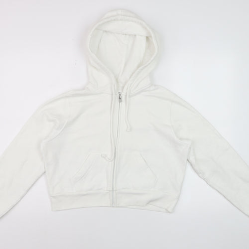 Hollister Women’s White S Full Zip Hooded Fleece Hoodie Pockets Logo