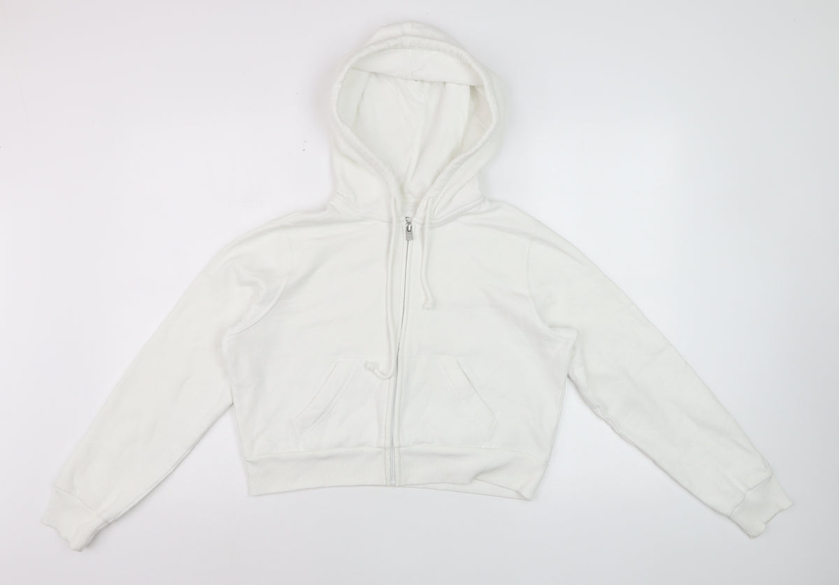 Hollister Women’s White S Full Zip Hooded Fleece Hoodie Pockets Logo