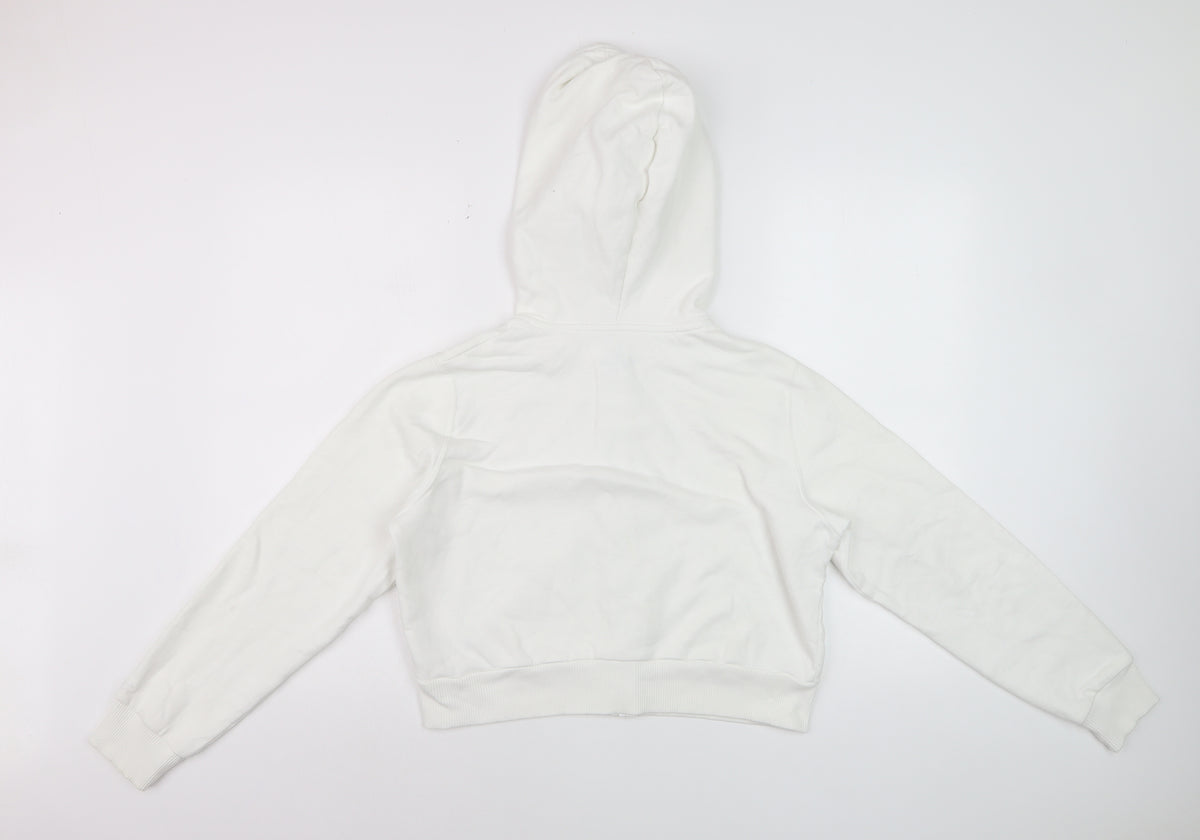 Hollister Women’s White S Full Zip Hooded Fleece Hoodie Pockets Logo