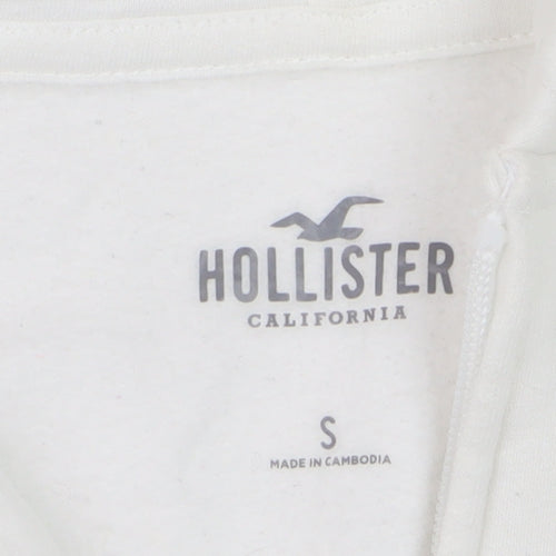 Hollister Women’s White S Full Zip Hooded Fleece Hoodie Pockets Logo