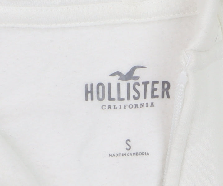 Hollister Women’s White S Full Zip Hooded Fleece Hoodie Pockets Logo