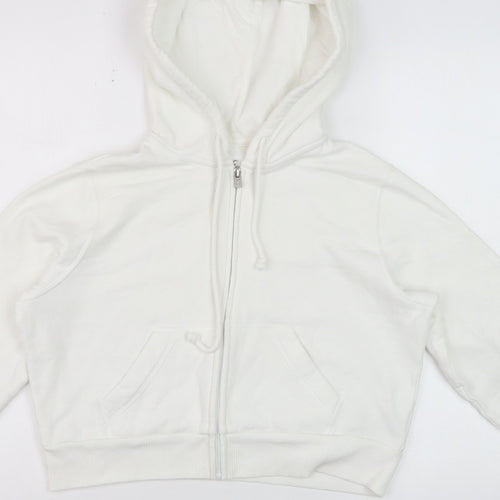 Hollister Women’s White S Full Zip Hooded Fleece Hoodie Pockets Logo