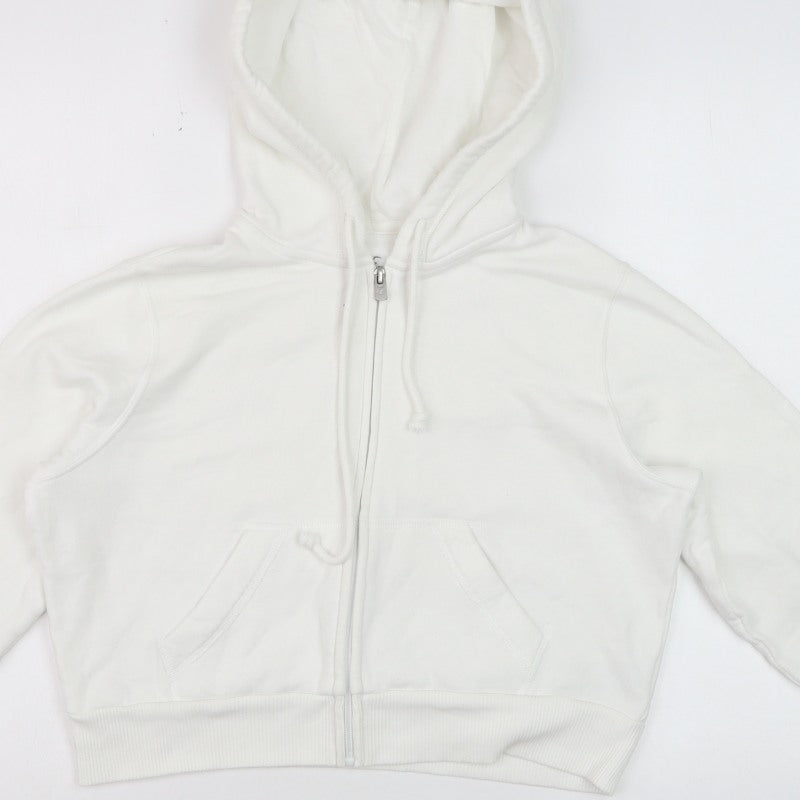 Hollister Women’s White S Full Zip Hooded Fleece Hoodie Pockets Logo