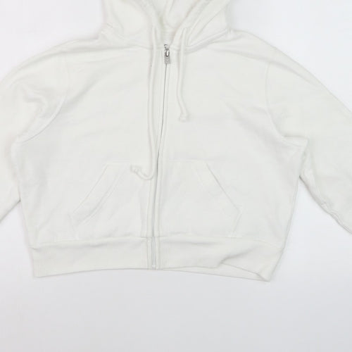 Hollister Women’s White S Full Zip Hooded Fleece Hoodie Pockets Logo