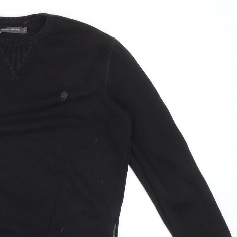 French Connection Men’s Black Small Logo Crew Neck Pullover Sweatshirt S
