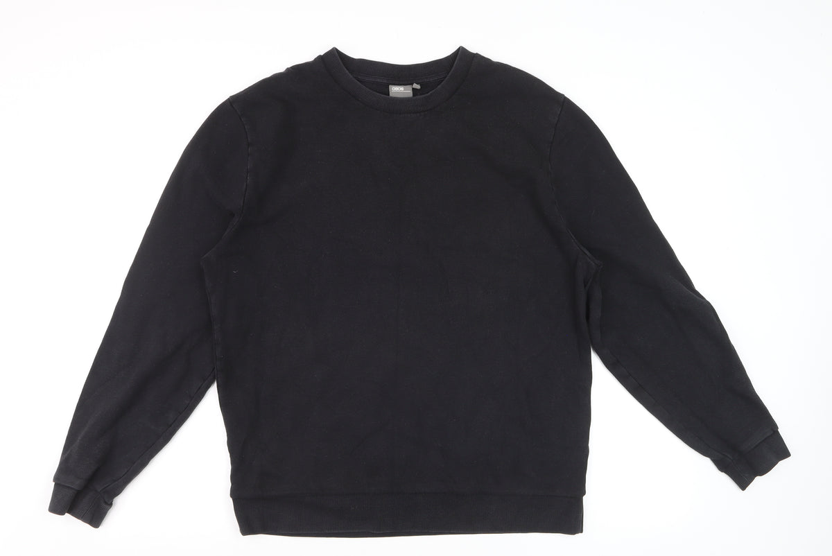 ASOS Men Black L Crew Neck Pullover Cotton Sweatshirt