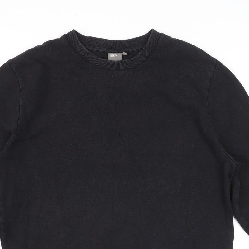ASOS Men Black L Crew Neck Pullover Cotton Sweatshirt