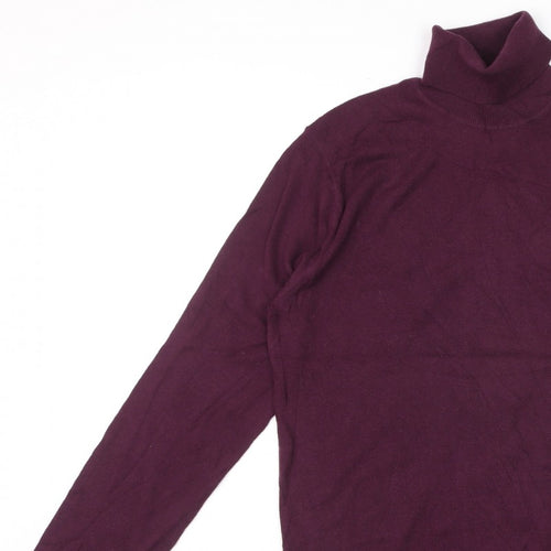 Reiss Women Purple Roll Neck Wool Cotton Knit Jumper Size M