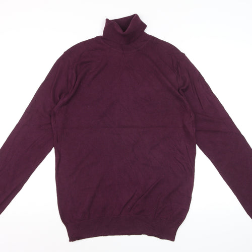 Reiss Women Purple Roll Neck Wool Cotton Knit Jumper Size M