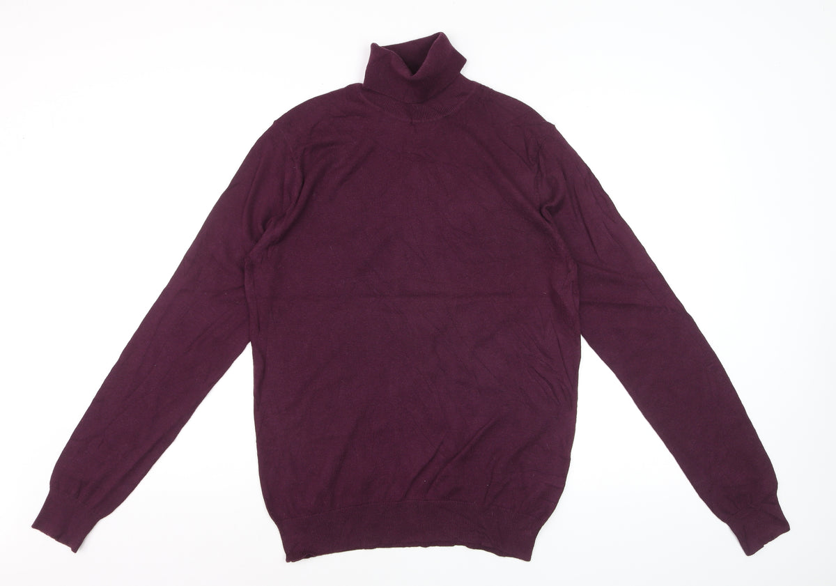 Reiss Women Purple Roll Neck Wool Cotton Knit Jumper Size M