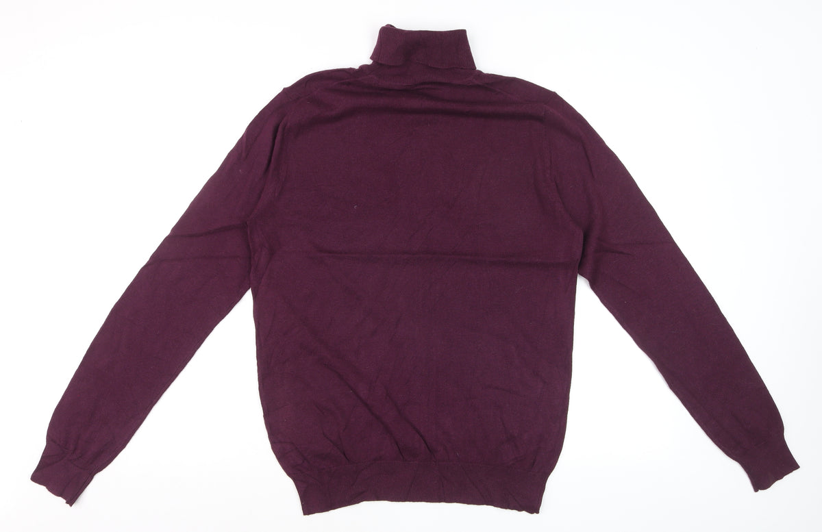 Reiss Women Purple Roll Neck Wool Cotton Knit Jumper Size M