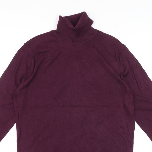 Reiss Women Purple Roll Neck Wool Cotton Knit Jumper Size M