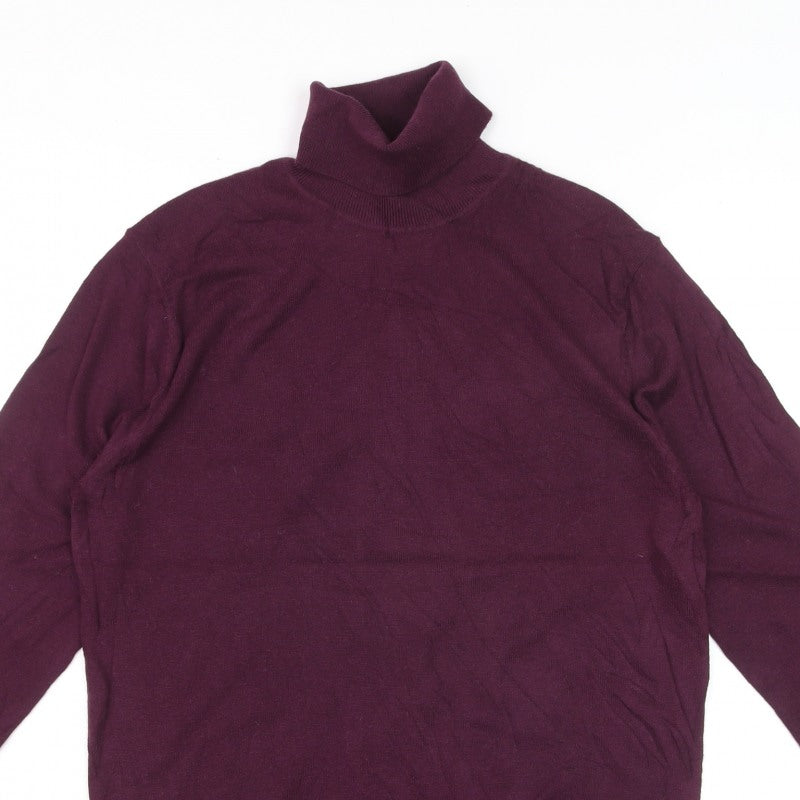 Reiss Women Purple Roll Neck Wool Cotton Knit Jumper Size M