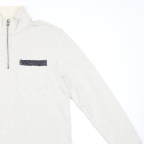 White Stuff Men’s Beige S Half Zip High Neck Cotton Pullover Sweatshirt