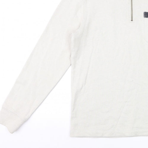 White Stuff Men’s Beige S Half Zip High Neck Cotton Pullover Sweatshirt