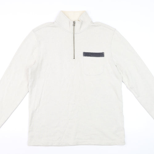 White Stuff Men’s Beige S Half Zip High Neck Cotton Pullover Sweatshirt