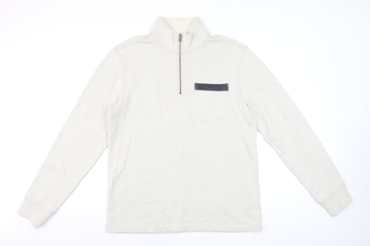 White Stuff Men’s Beige S Half Zip High Neck Cotton Pullover Sweatshirt