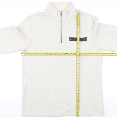 White Stuff Men’s Beige S Half Zip High Neck Cotton Pullover Sweatshirt