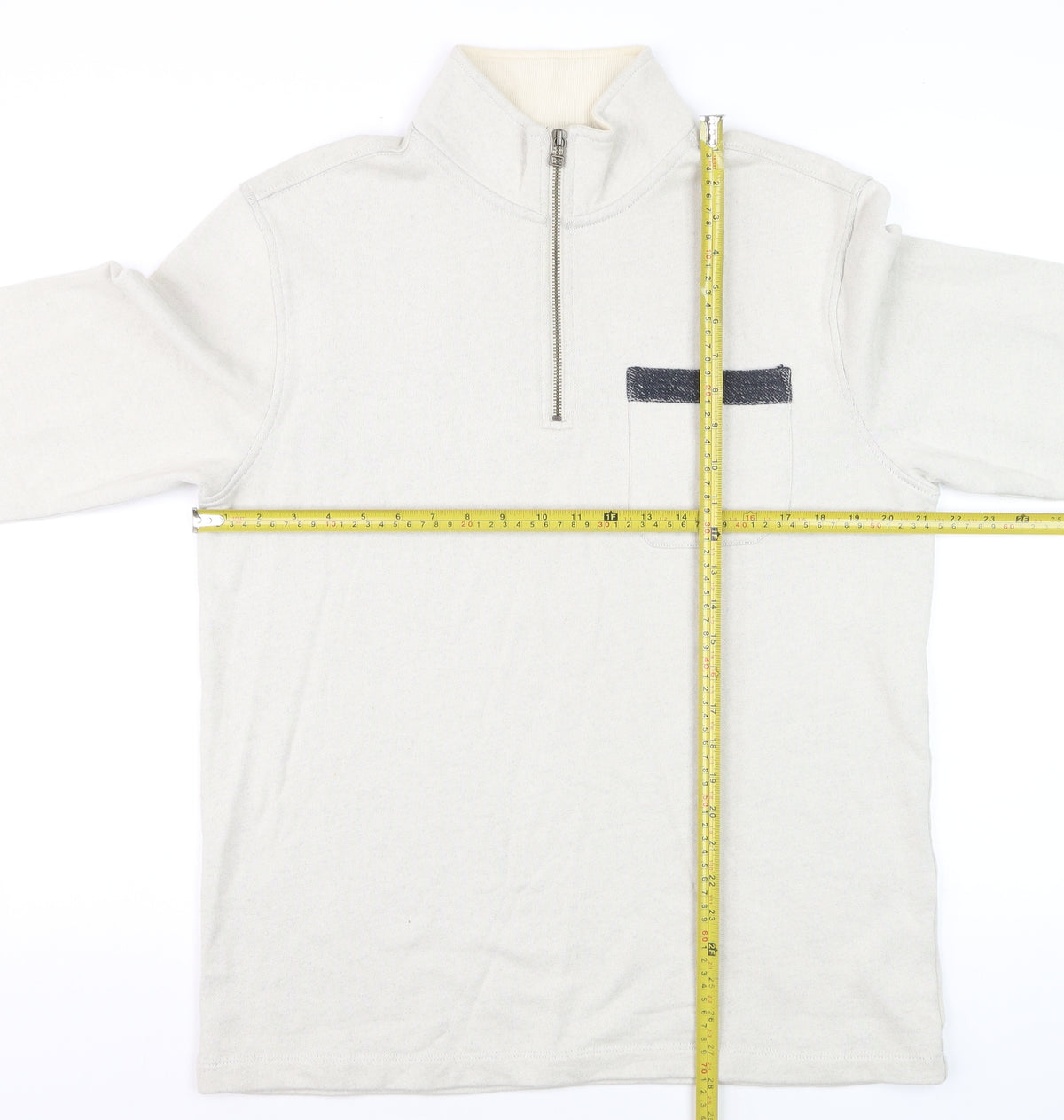 White Stuff Men’s Beige S Half Zip High Neck Cotton Pullover Sweatshirt