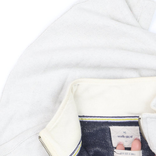 White Stuff Men’s Beige S Half Zip High Neck Cotton Pullover Sweatshirt