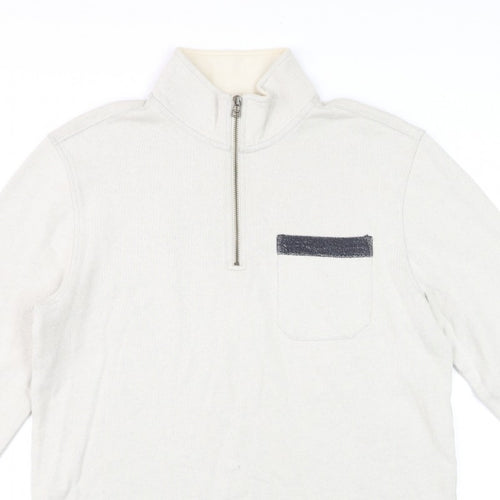 White Stuff Men’s Beige S Half Zip High Neck Cotton Pullover Sweatshirt
