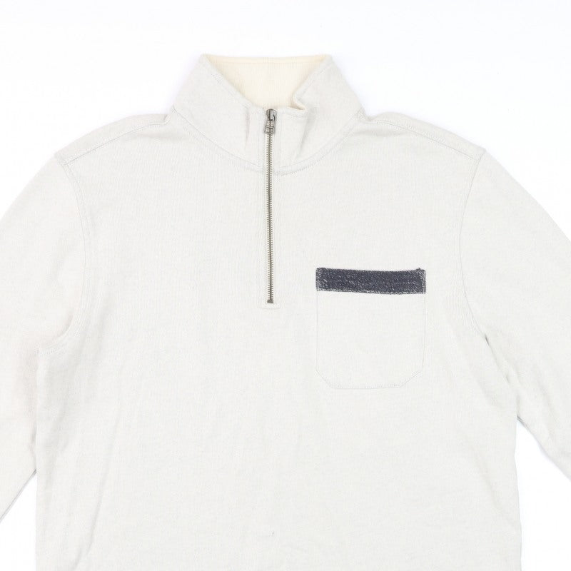 White Stuff Men’s Beige S Half Zip High Neck Cotton Pullover Sweatshirt