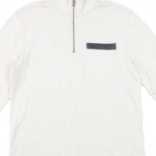 White Stuff Men’s Beige S Half Zip High Neck Cotton Pullover Sweatshirt