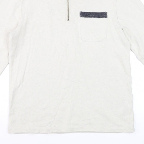 White Stuff Men’s Beige S Half Zip High Neck Cotton Pullover Sweatshirt