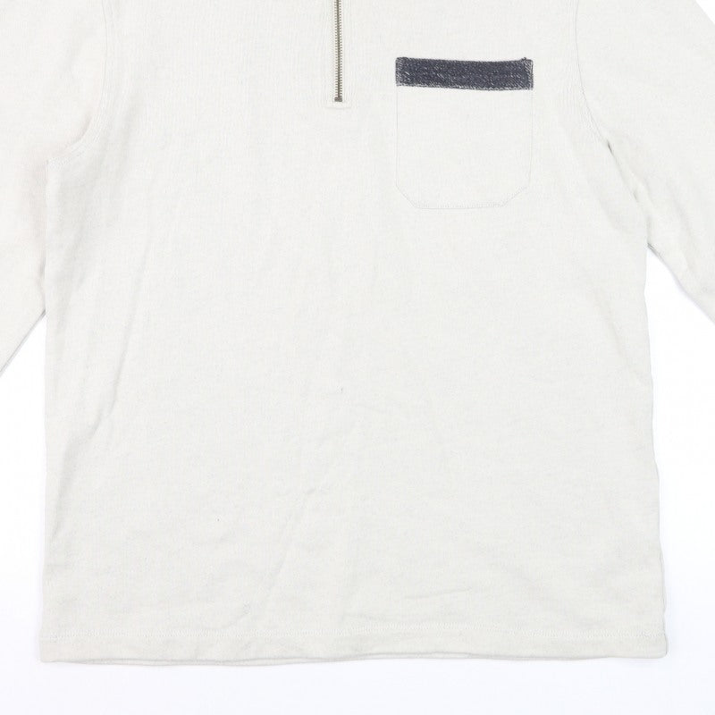 White Stuff Men’s Beige S Half Zip High Neck Cotton Pullover Sweatshirt