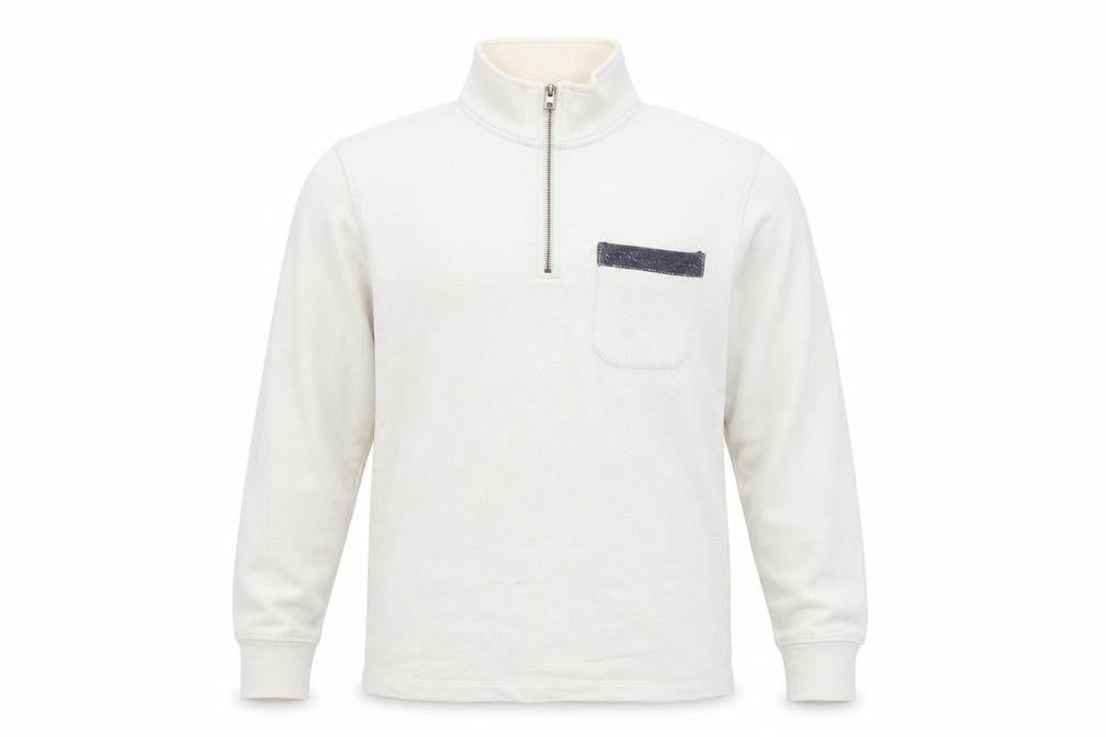 White Stuff Men’s Beige S Half Zip High Neck Cotton Pullover Sweatshirt