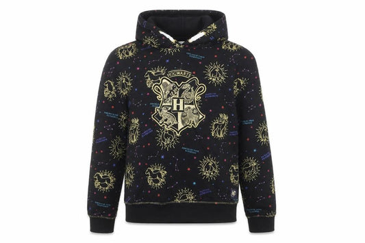Front view of M&S boys’ black 10-11 years harry potter hogwarts graphic pullover hoodie