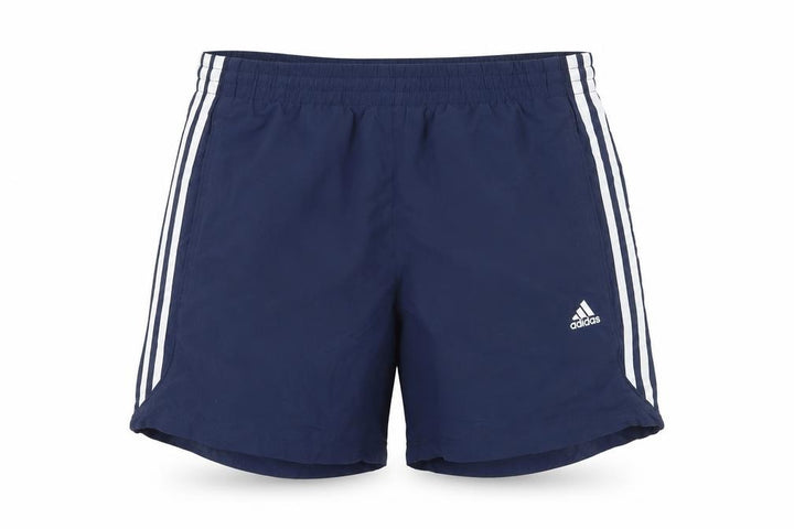 Front view of Adidas Men's Blue M Climlite 3 Stripe Running Swim Shorts Lined