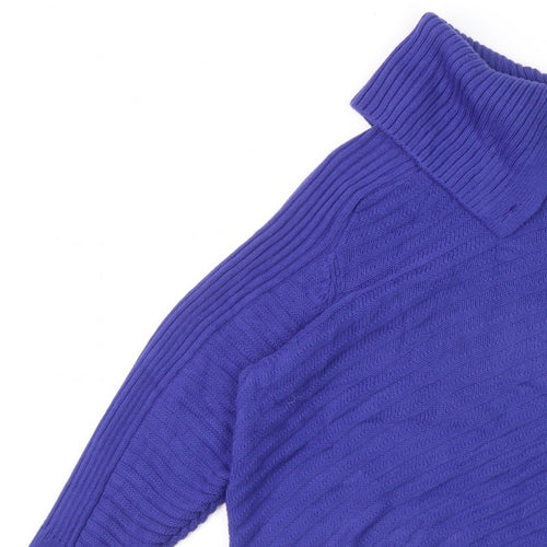 M&S Women Purple M Roll Neck Button Shoulder Knit Jumper